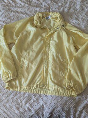 Vintage Sears Women's Windbreaker Jacket Size S Small Yellow Hidden Hood Nylon